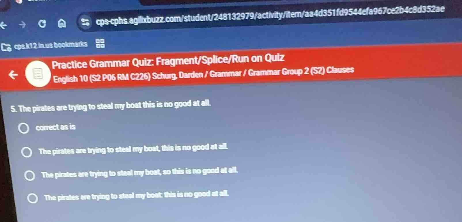 practice grammar quiz: fragment/splice/run on quiz english 10 (s2 p06 r…