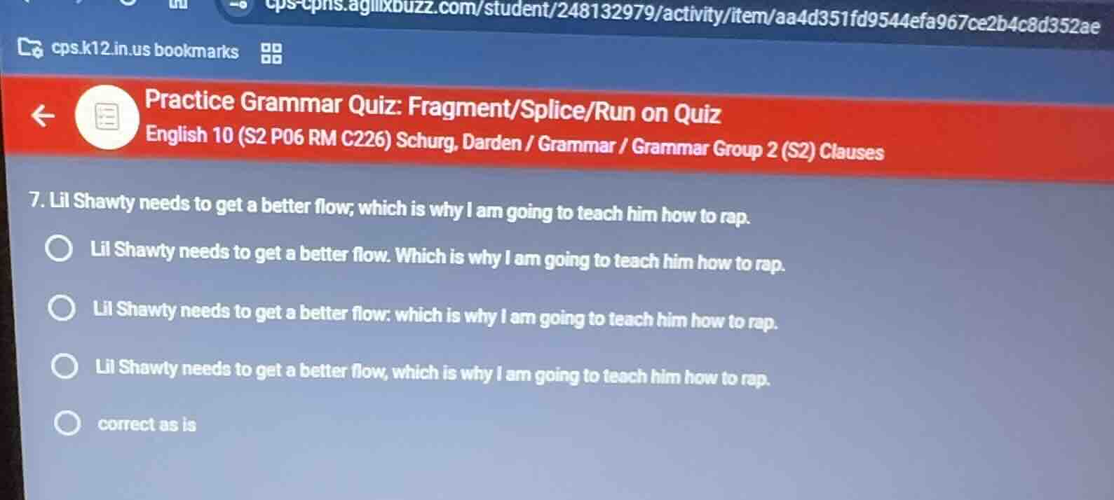 practice grammar quiz: fragment/splice/run on quiz english 10 (s2 p06 r…