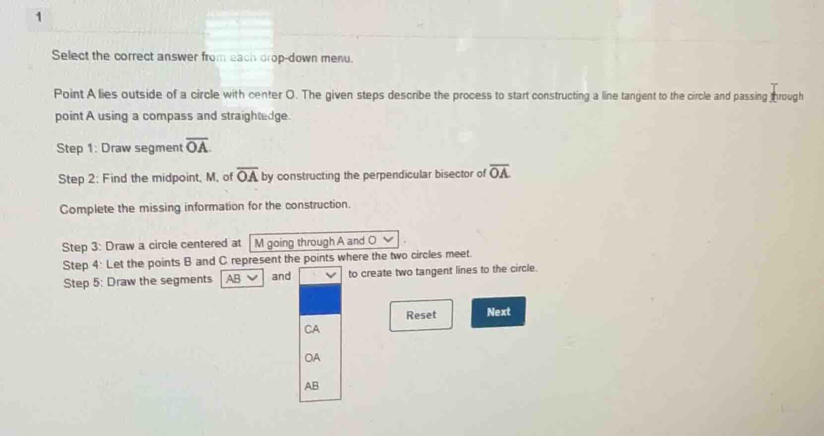 select the correct answer from each drop - down menu. point a lies outs…