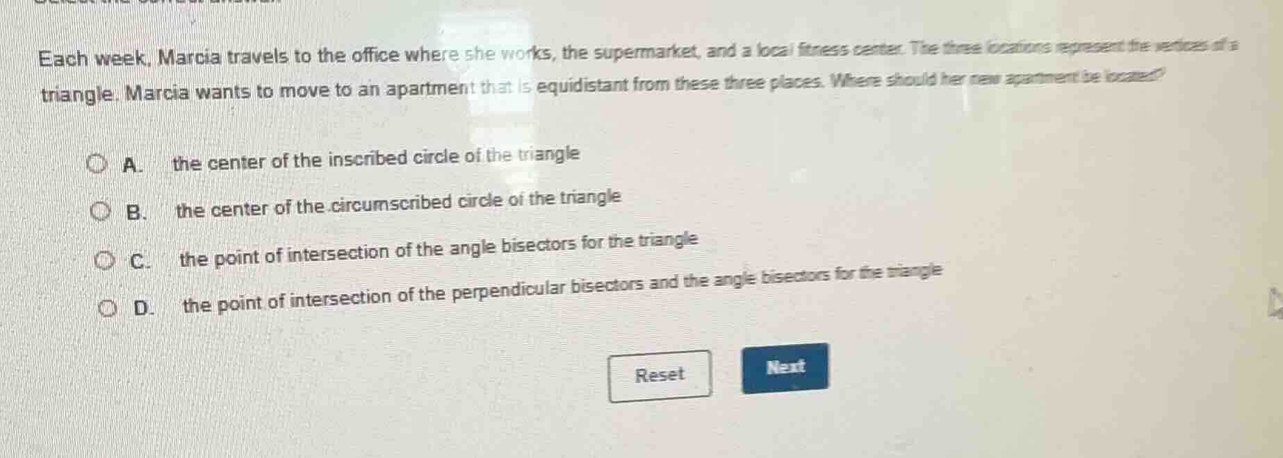 each week, marcia travels to the office where she works, the supermarke…