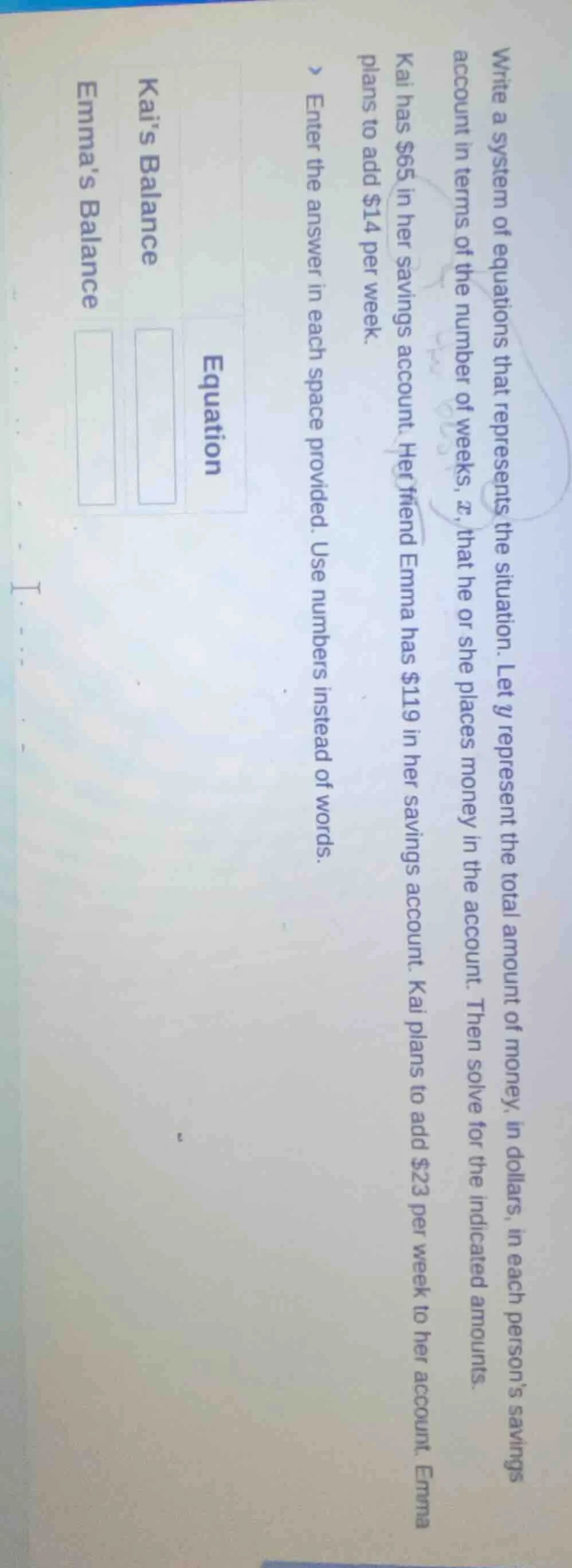 write a system of equations that represents the situation. let y repres…