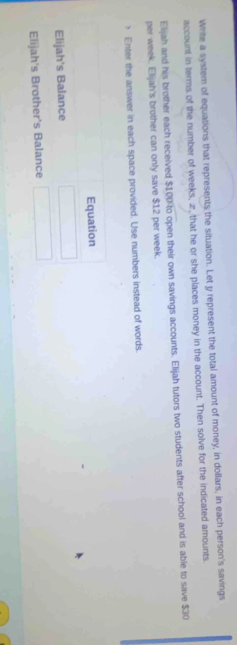 write a system of equations that represents the situation. let y repres…