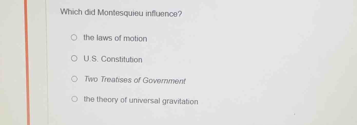 which did montesquieu influence? the laws of motion u.s. constitution t…