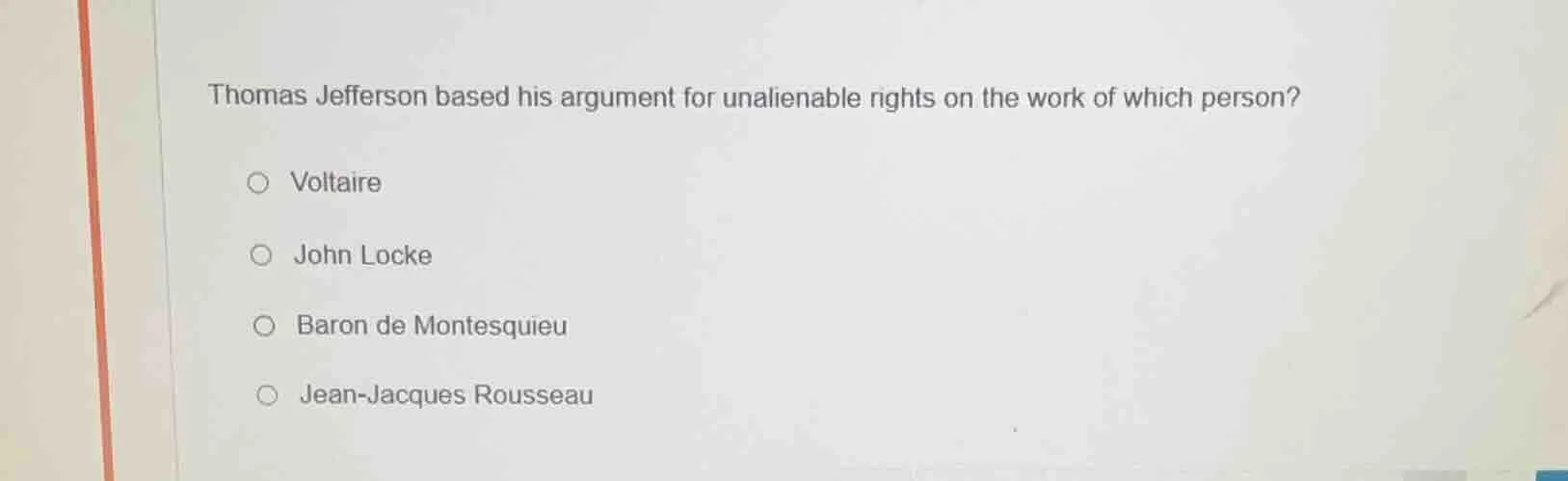 thomas jefferson based his argument for unalienable rights on the work …