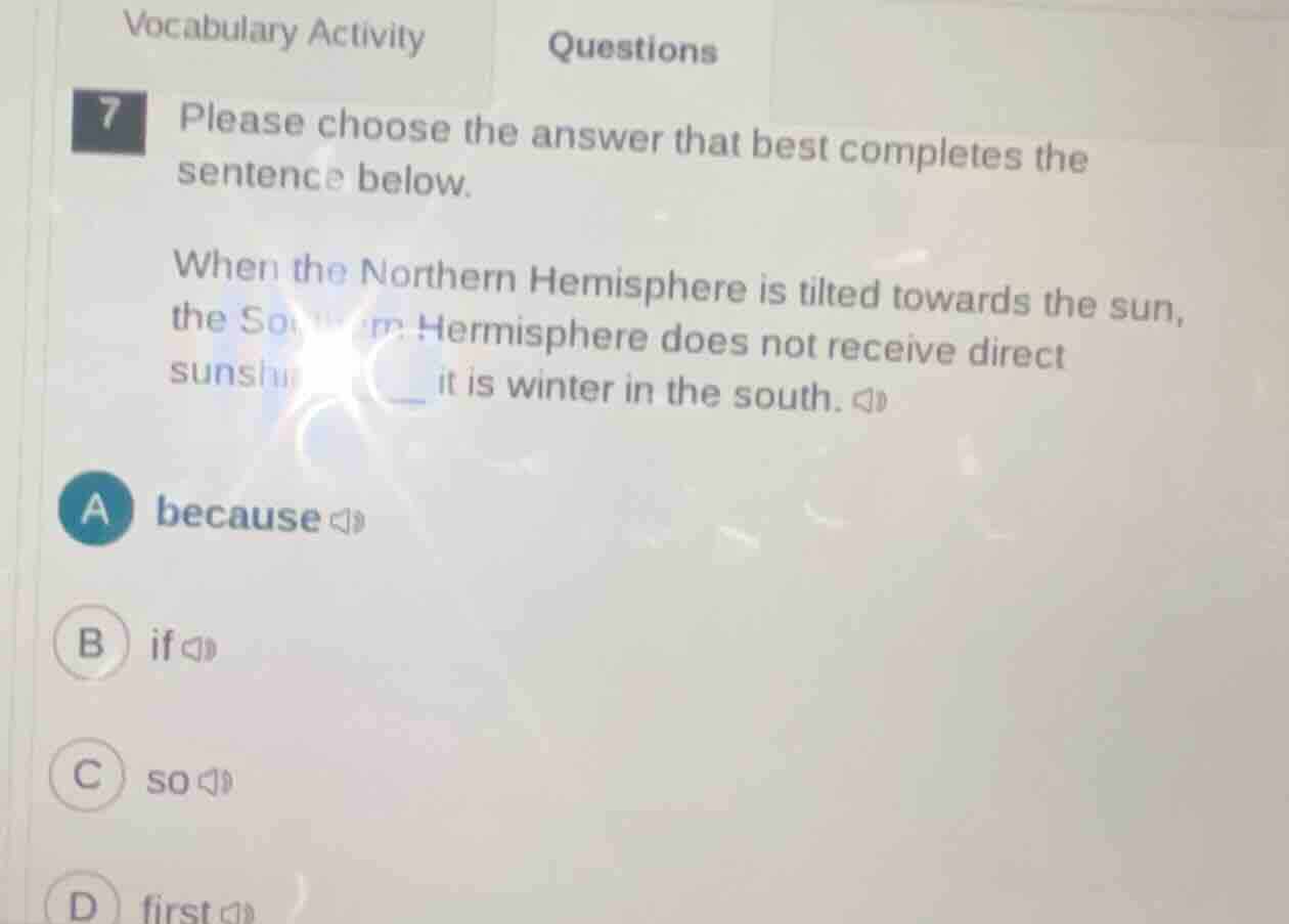 vocabulary activity questions 7 please choose the answer that best comp…