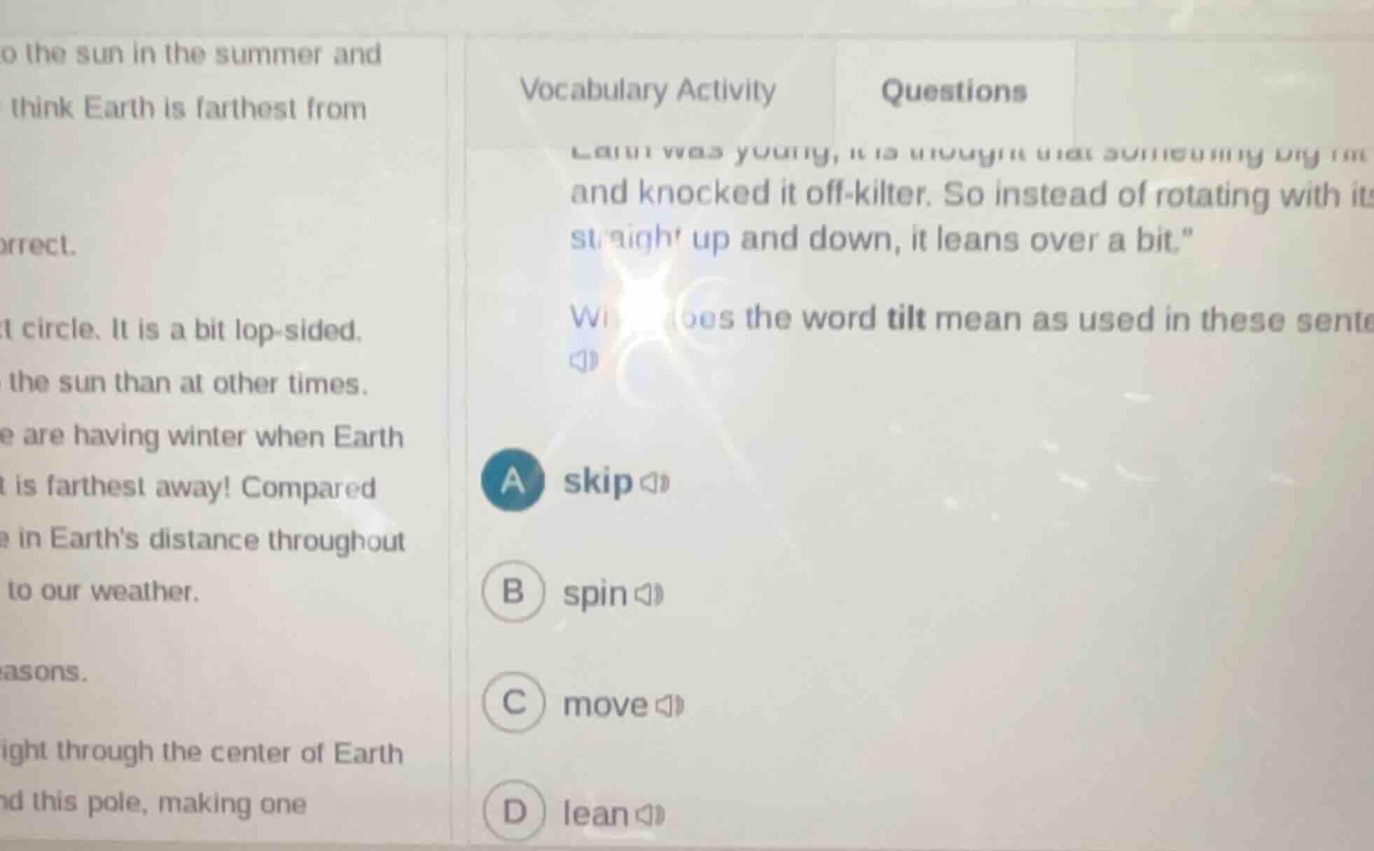 vocabulary activity questions and knocked it off - kilter. so instead o…
