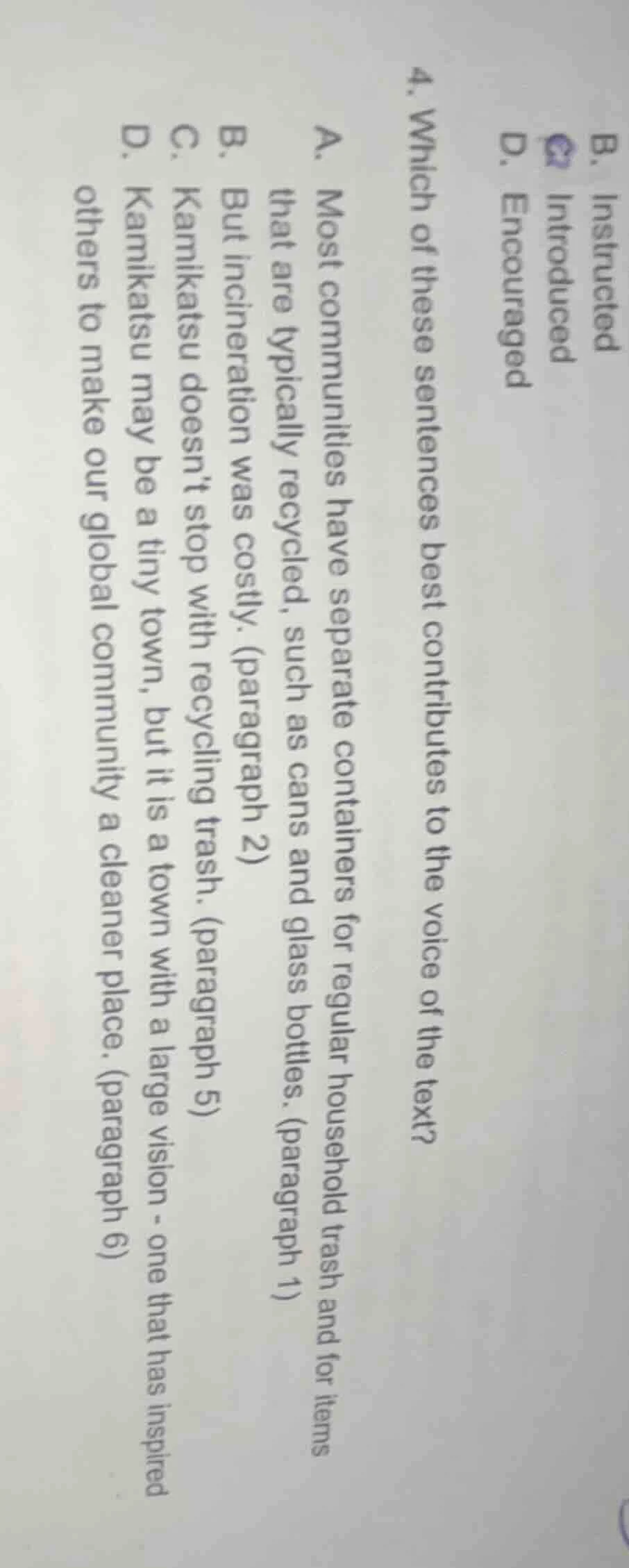 4. which of these sentences best contributes to the voice of the text? …