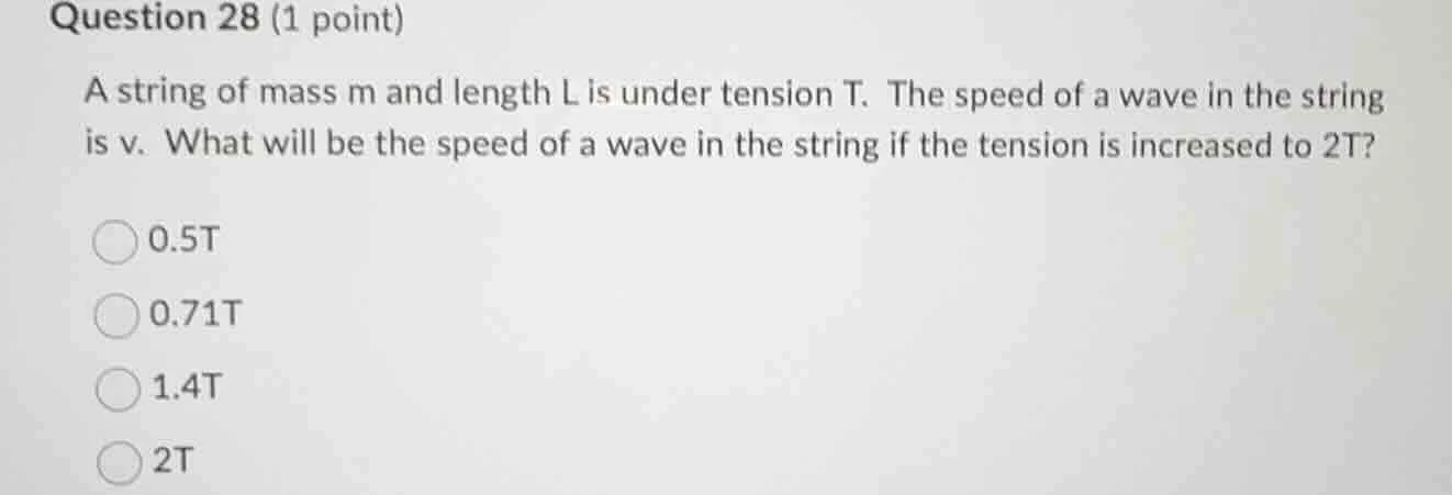 question 28 (1 point) a string of mass m and length l is under tension …