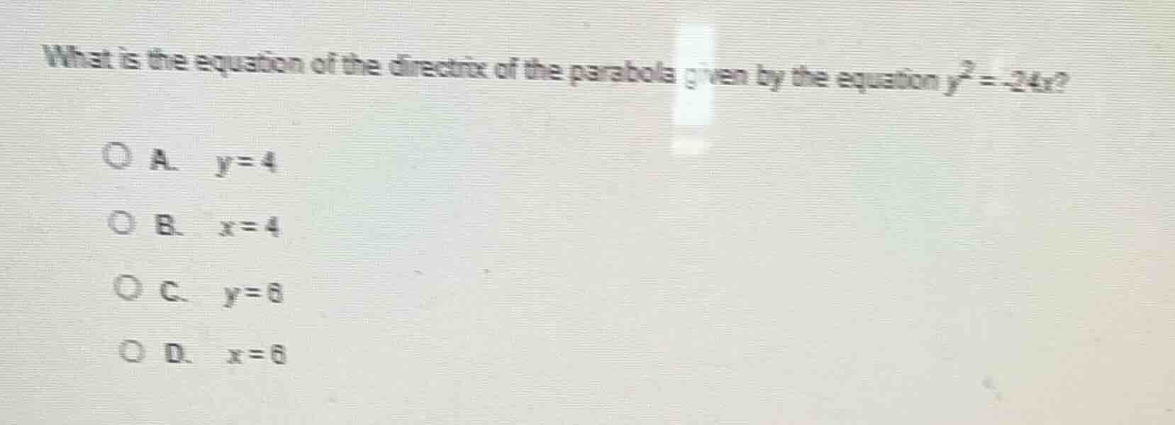 what is the equation of the directrix of the parabola given by the equa…