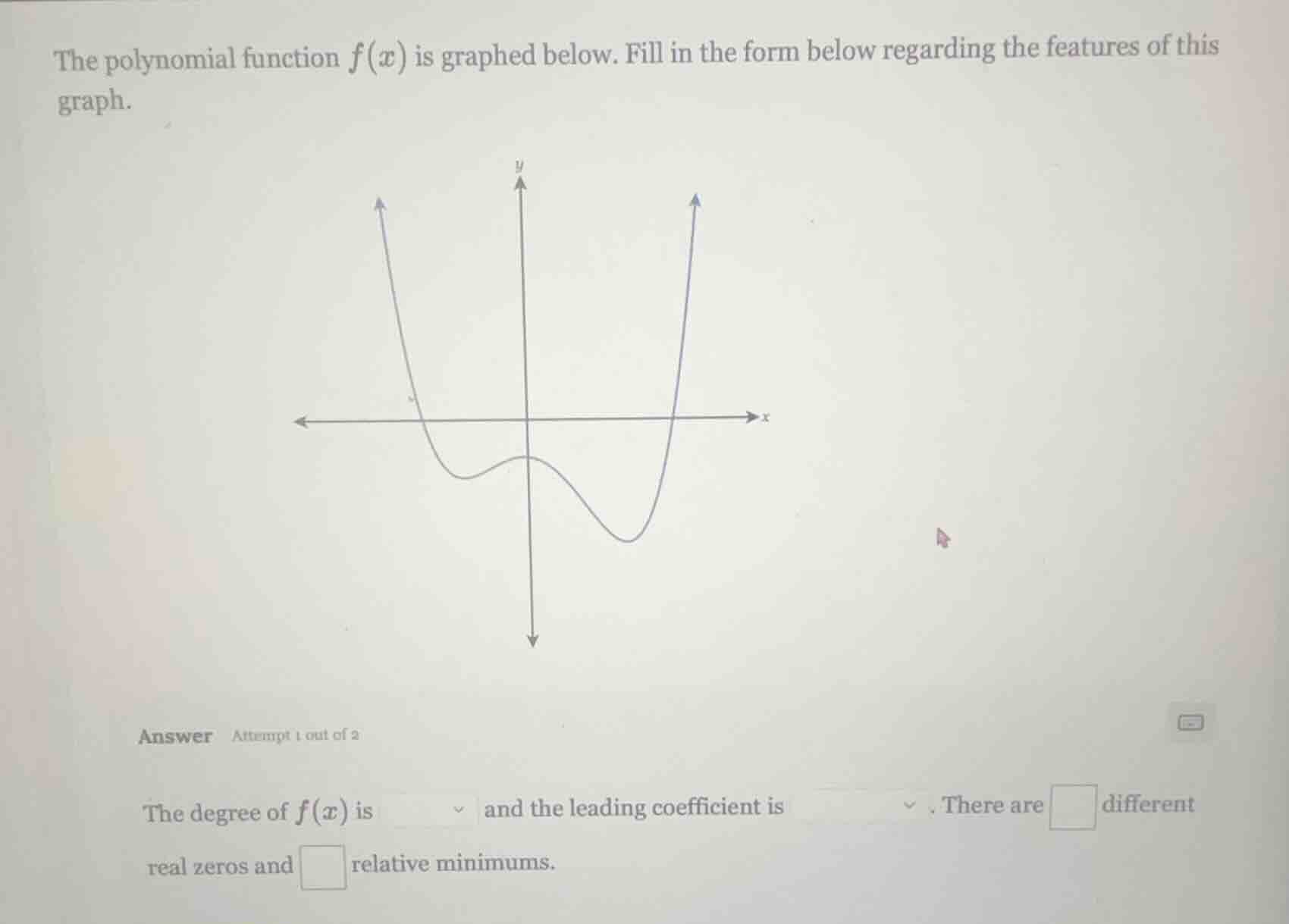 the polynomial function $f(x)$ is graphed below. fill in the form below…