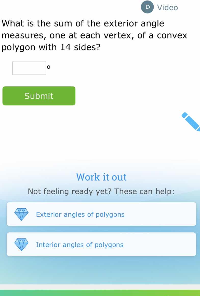 what is the sum of the exterior angle measures, one at each vertex, of …