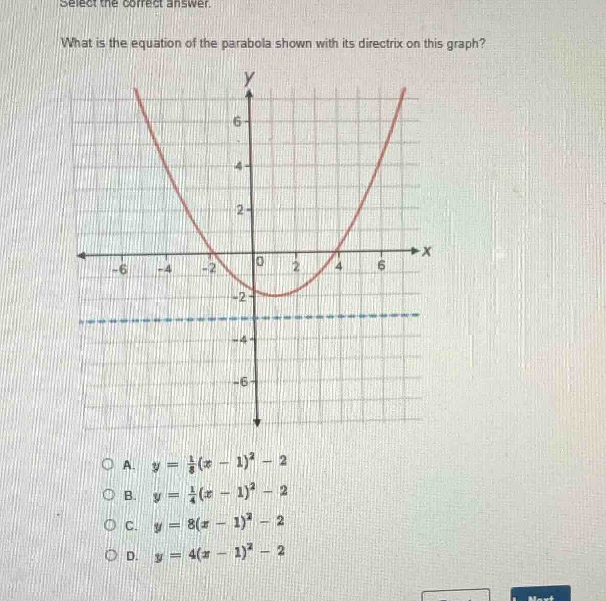 select the correct answer. what is the equation of the parabola shown w…