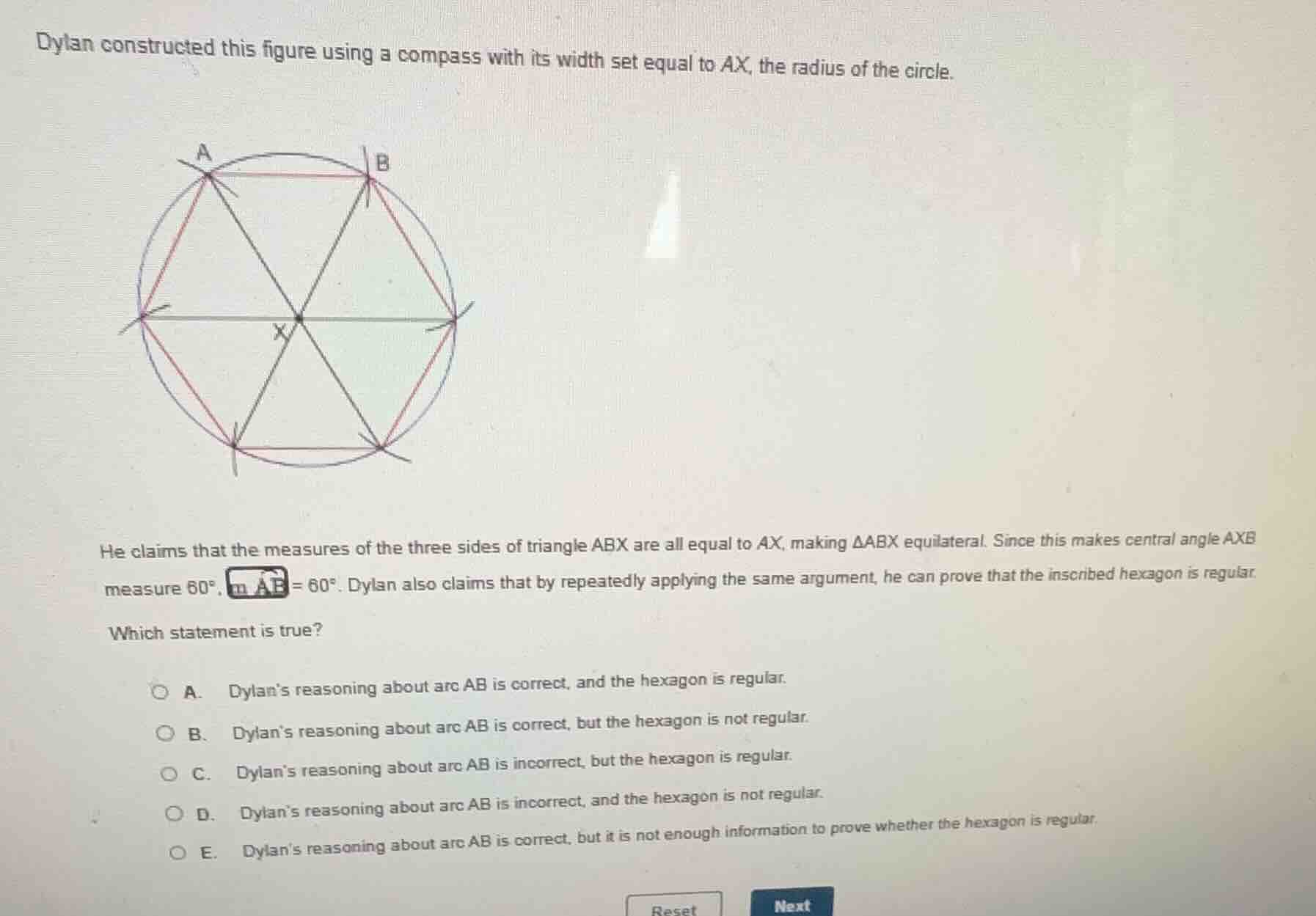 dylan constructed this figure using a compass with its width set equal …