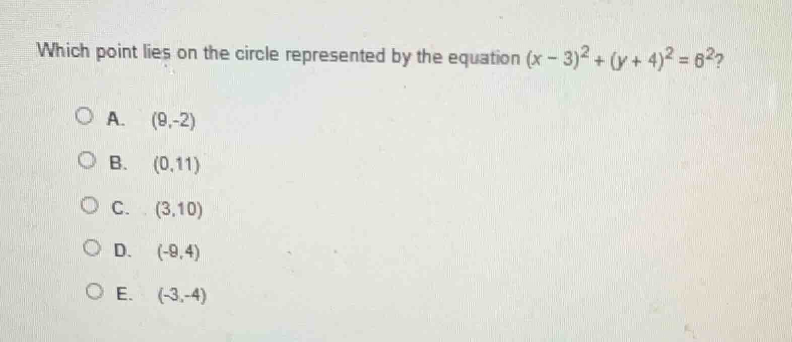 which point lies on the circle represented by the equation ((x - 3)^2 +…