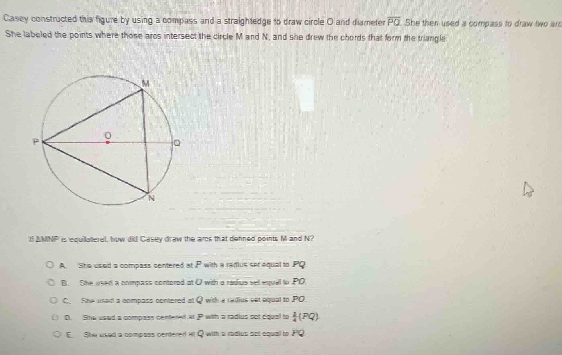 casey constructed this figure by using a compass and a straightedge to …