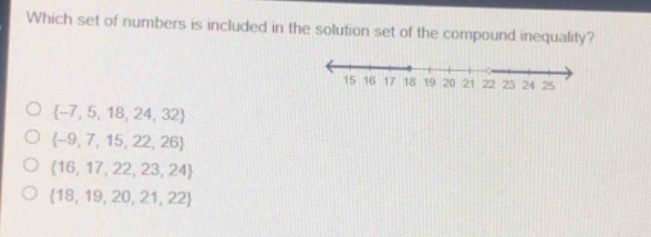 which set of numbers is included in the solution set of the compound in…