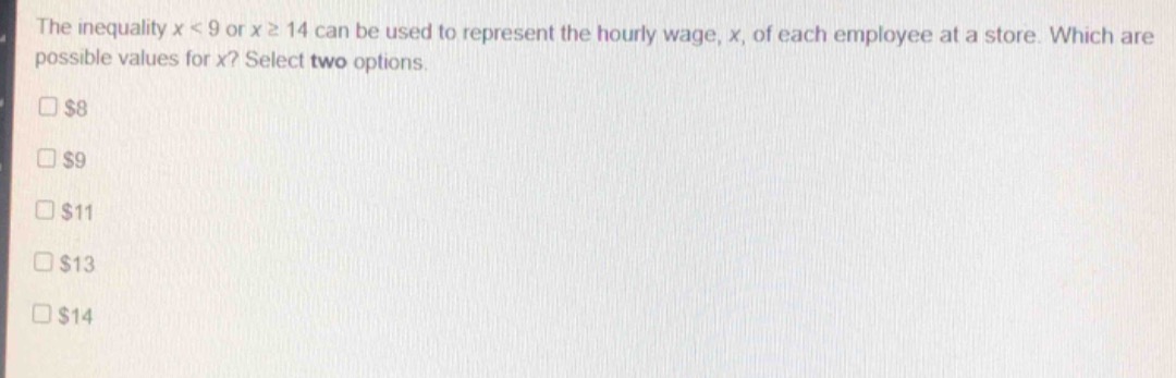 the inequality $x < 9$ or $x \\geq 14$ can be used to represent the hou…