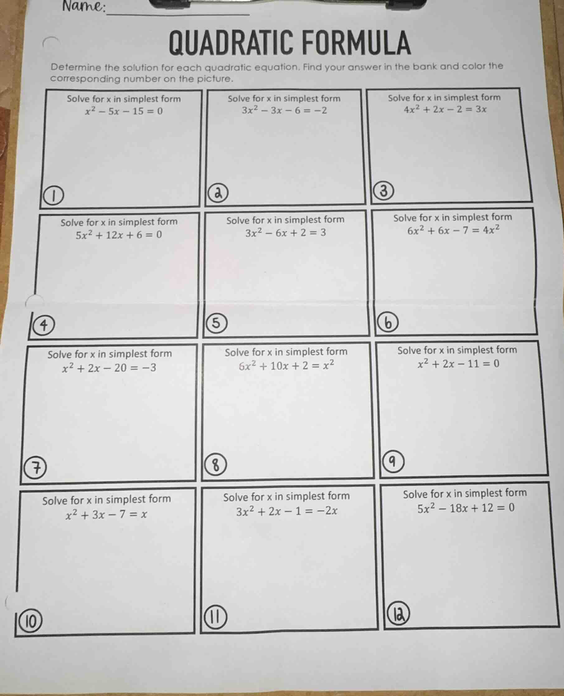 name: quadratic formula determine the solution for each quadratic equat…