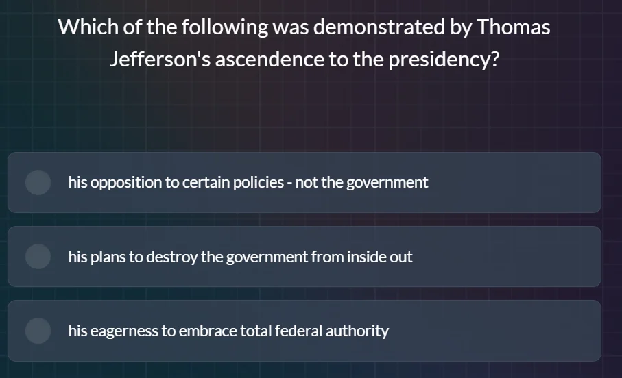 which of the following was demonstrated by thomas jeffersons ascendance…