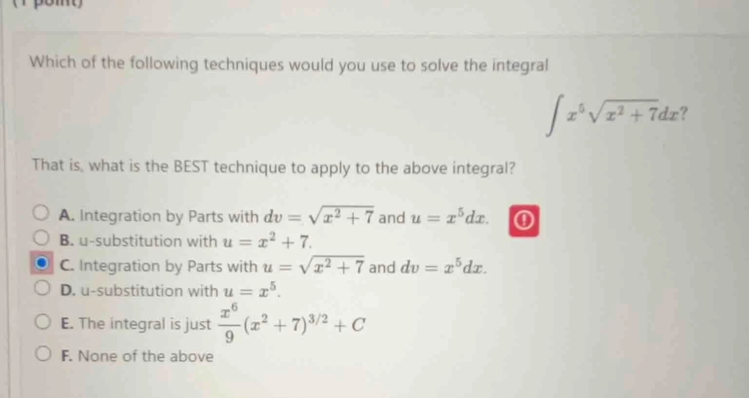 which of the following techniques would you use to solve the integral \…