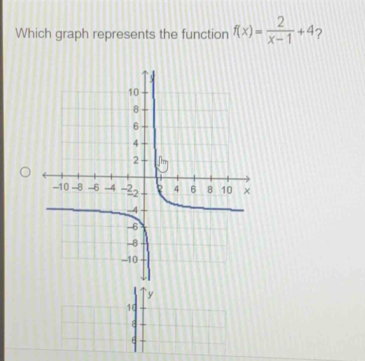 which graph represents the function $f(x)=\\frac{2}{x - 1}+4$?