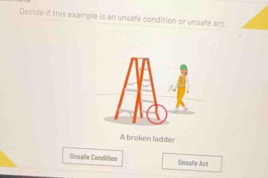 decide if this example is an unsafe condition or unsafe act. a broken l…