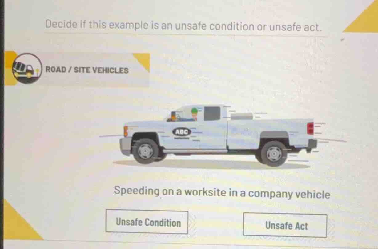 decide if this example is an unsafe condition or unsafe act. road / sit…