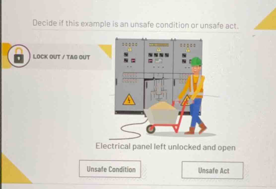 decide if this example is an unsafe condition or unsafe act. lock out /…