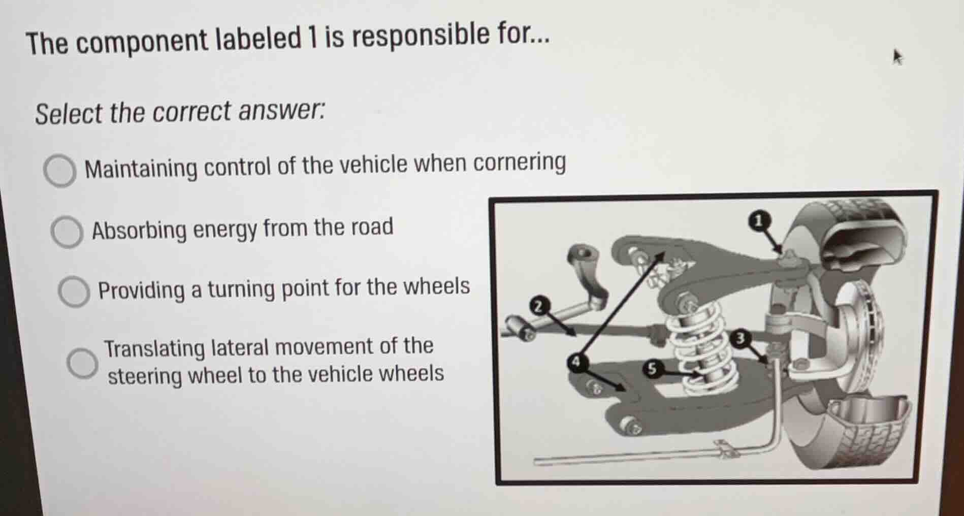 the component labeled 1 is responsible for... select the correct answer…