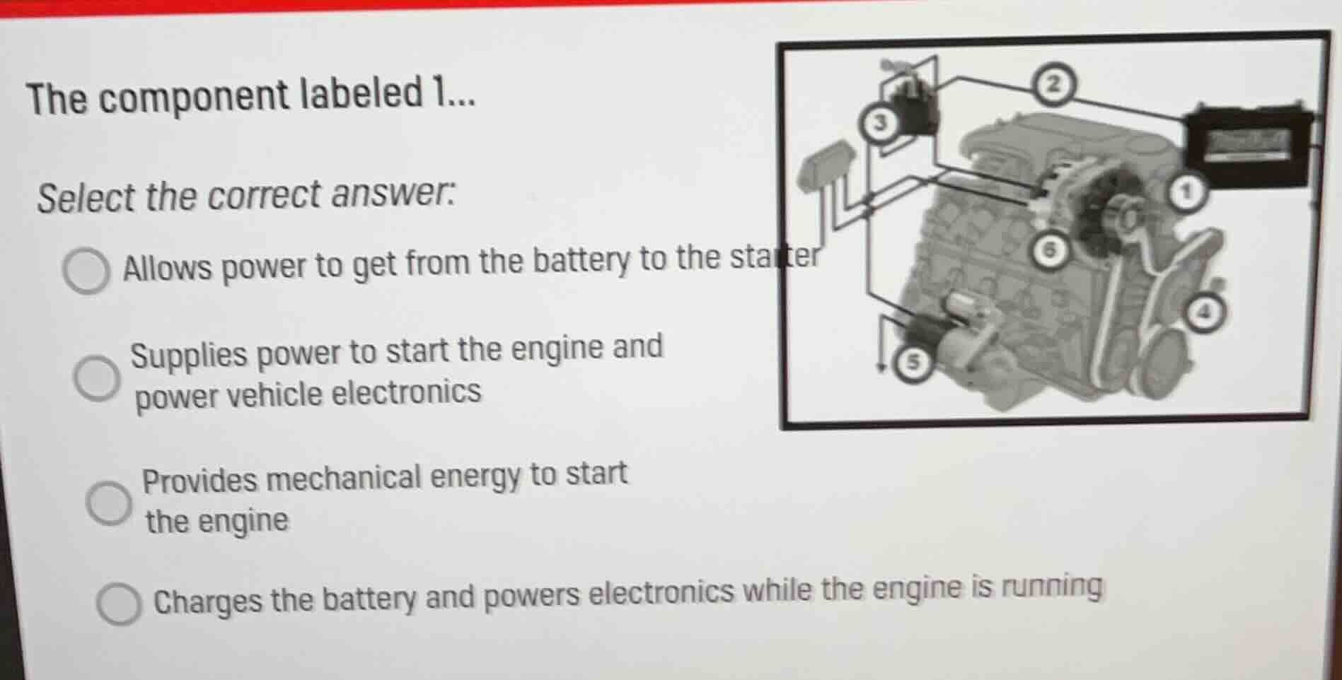the component labeled 1... select the correct answer: allows power to g…