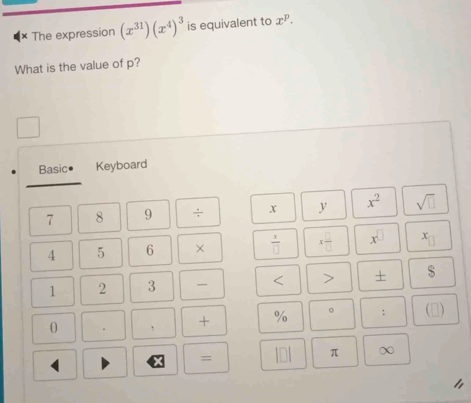 the expression ((x^{31})(x^{4})^{3}) is equivalent to (x^{p}). what is …