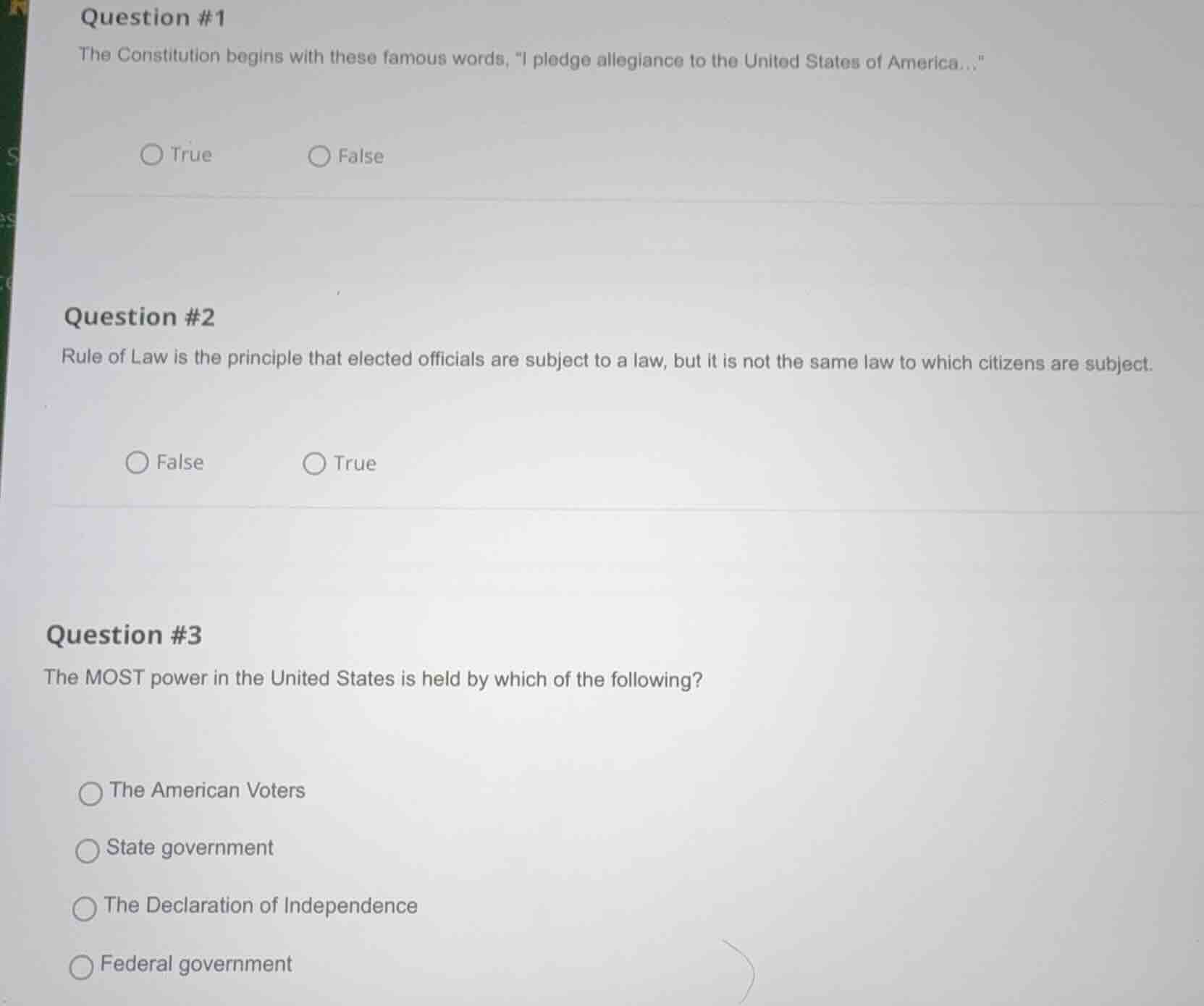 question #1 the constitution begins with these famous words, \i pledge …