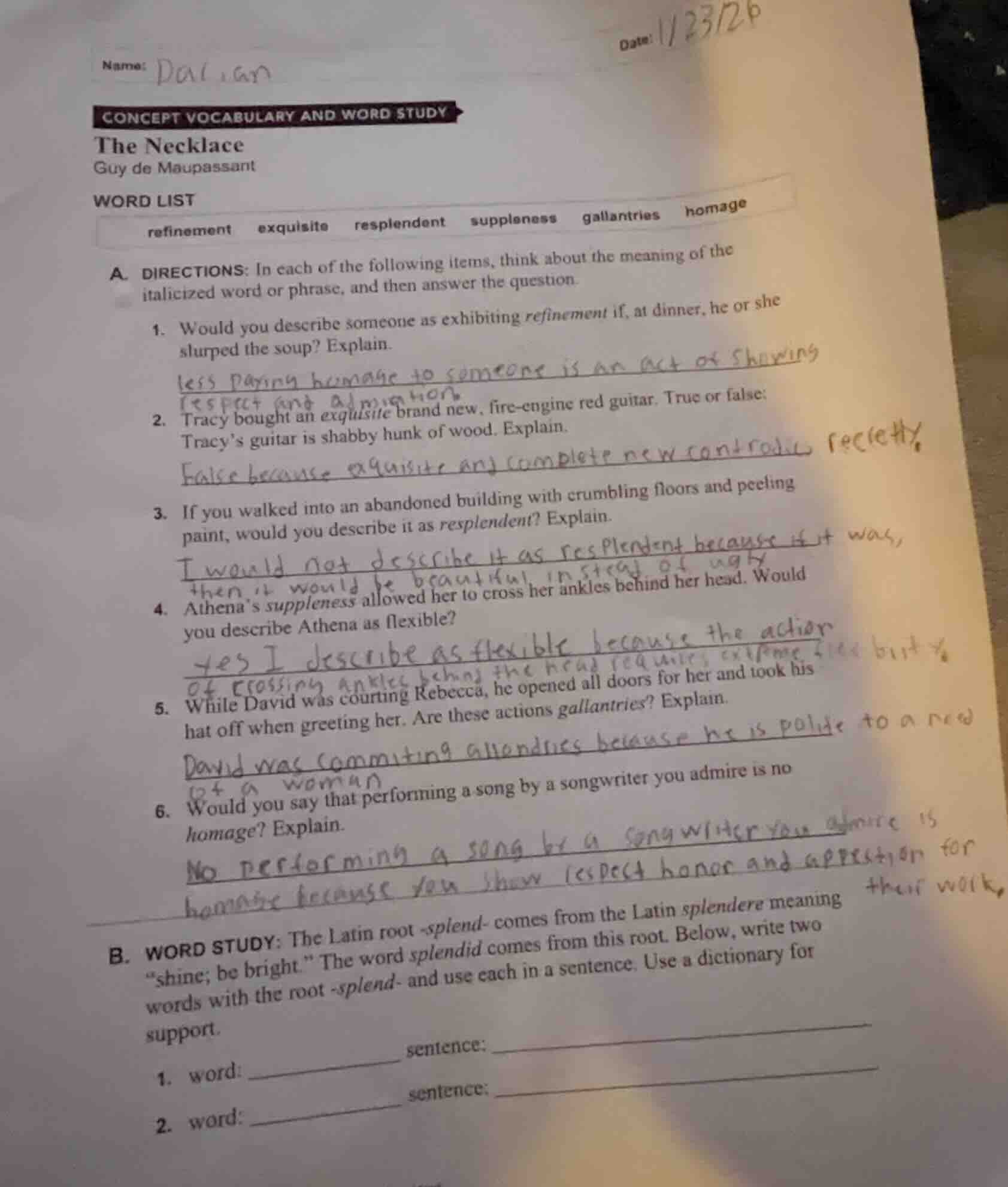 concept vocabulary and word study the necklace guy de maupassant word l…