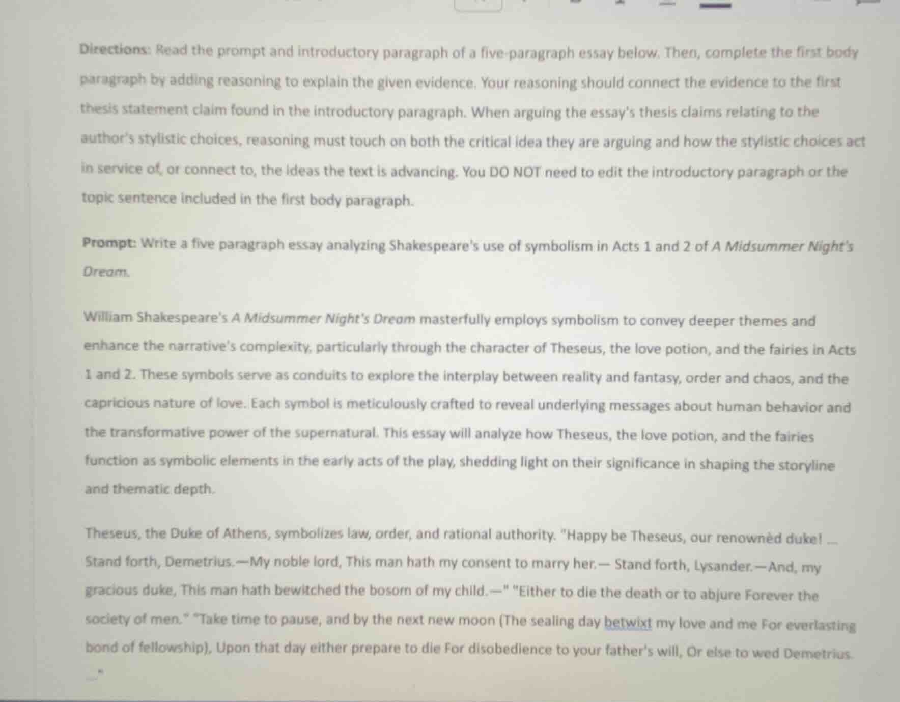 directions: read the prompt and introductory paragraph of a five - para…