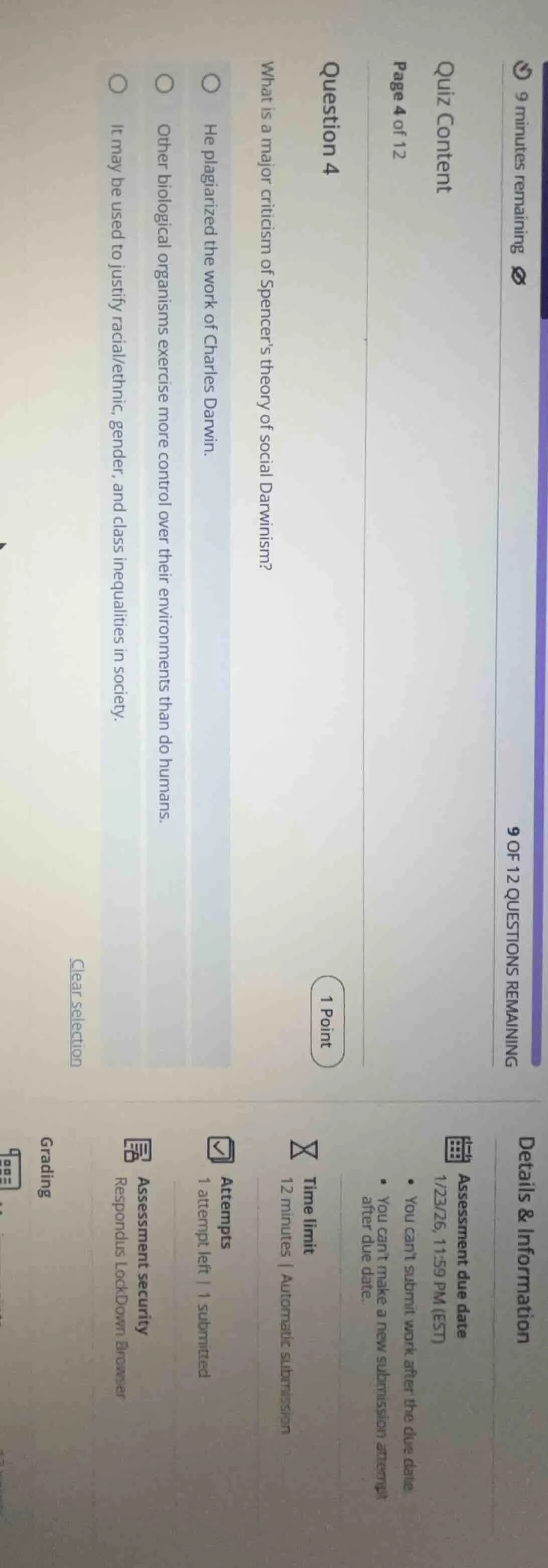 quiz content page 4 of 12 question 4 1 point what is a major criticism …