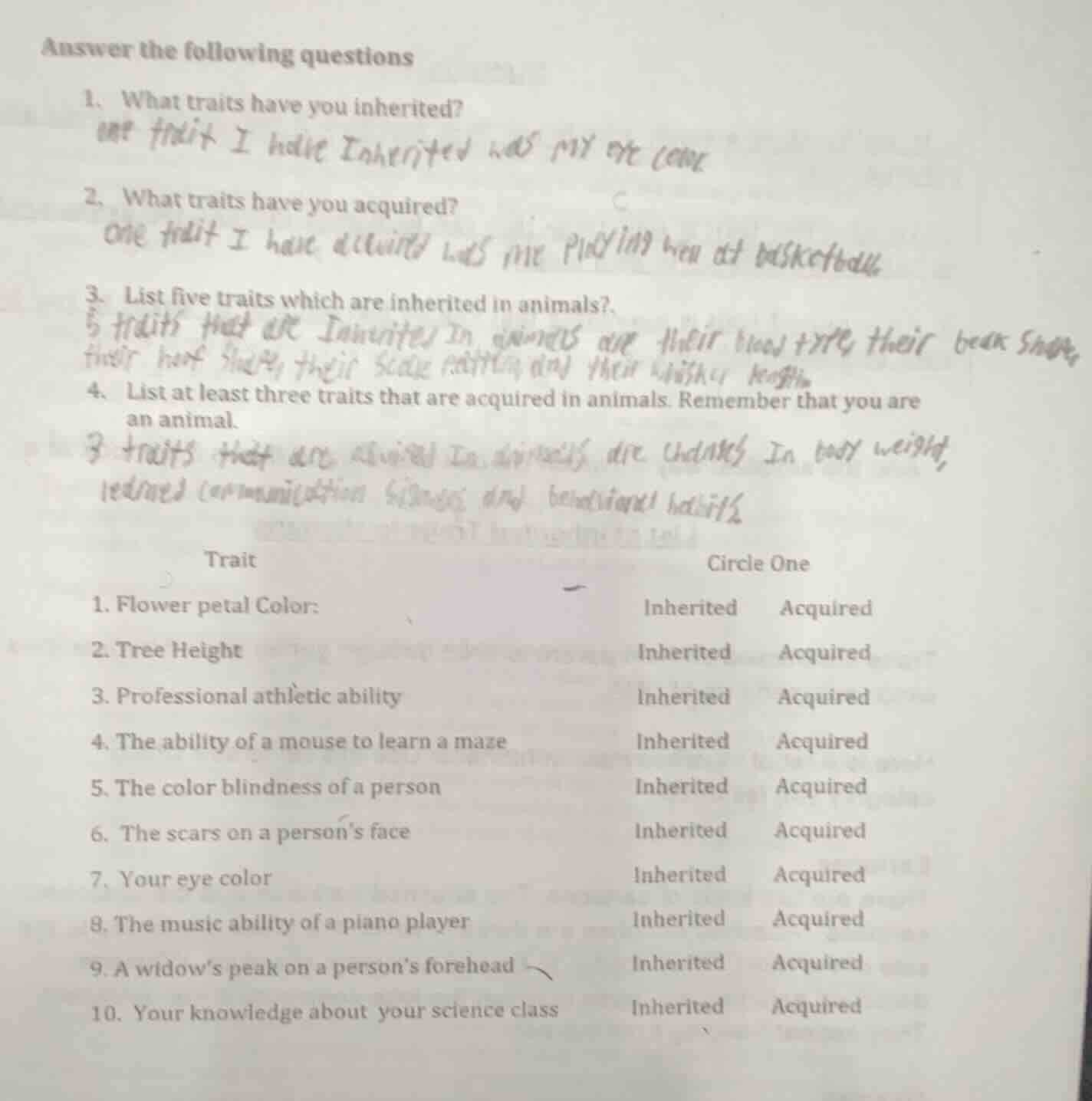 answer the following questions 1. what traits have you inherited? 2. wh…