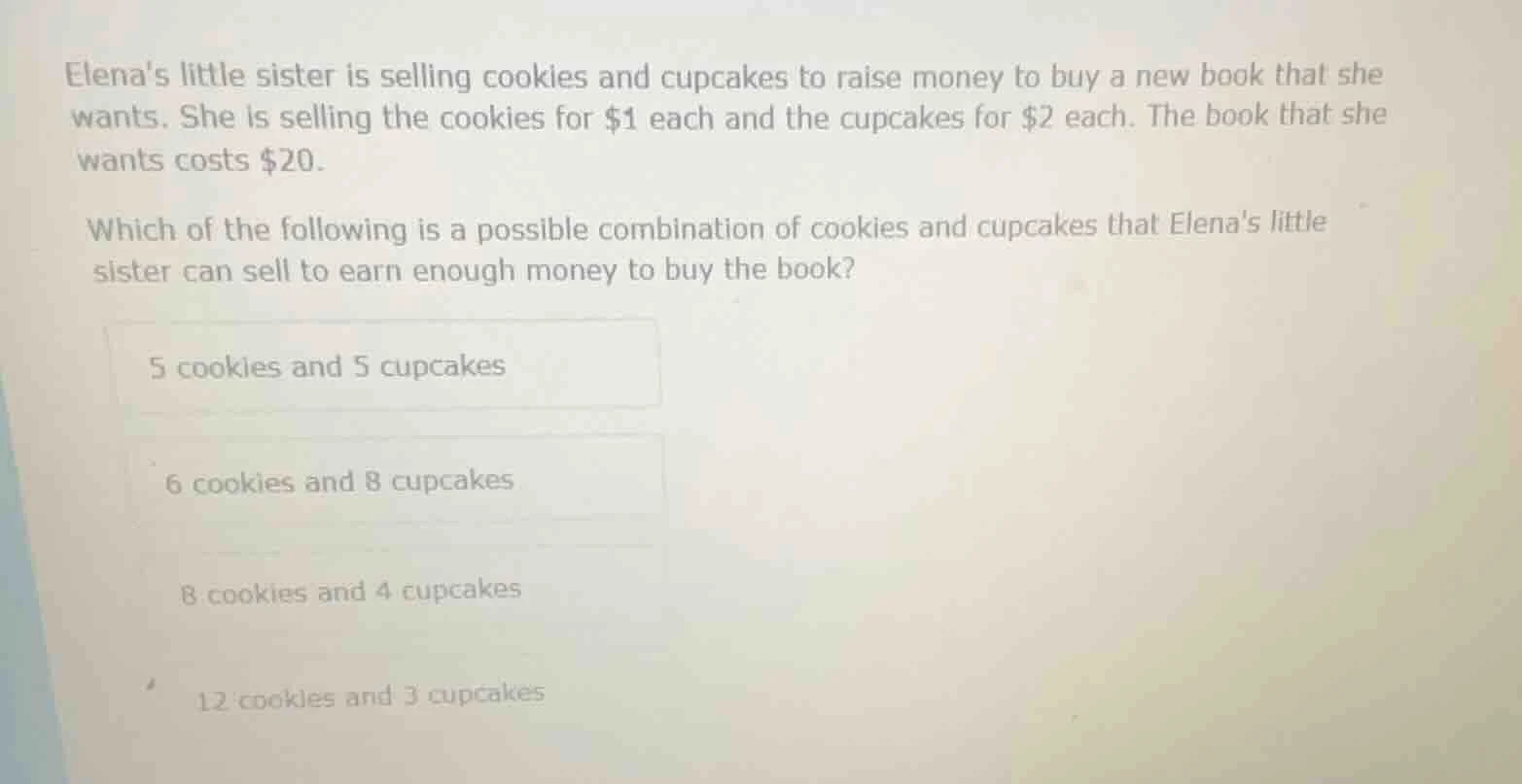 elenas little sister is selling cookies and cupcakes to raise money to …