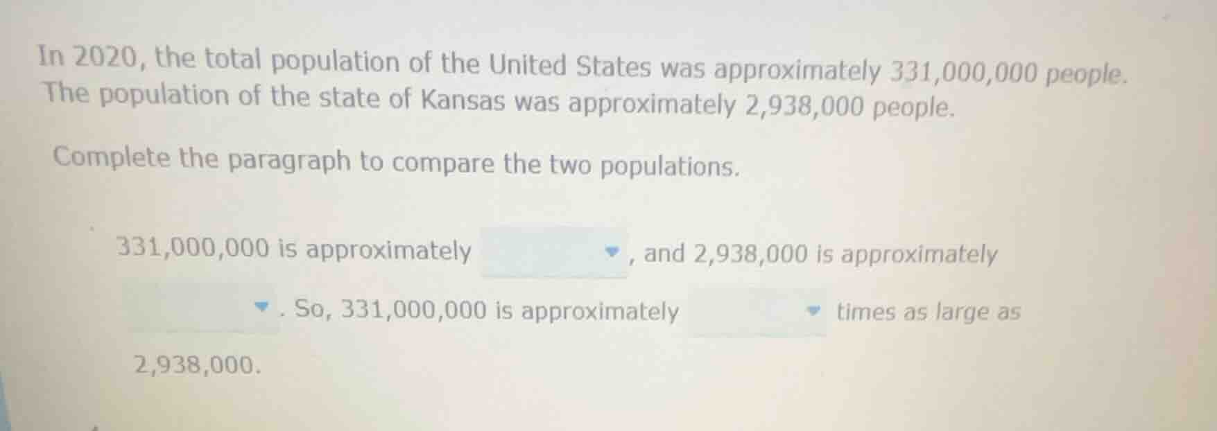 in 2020, the total population of the united states was approximately 33…