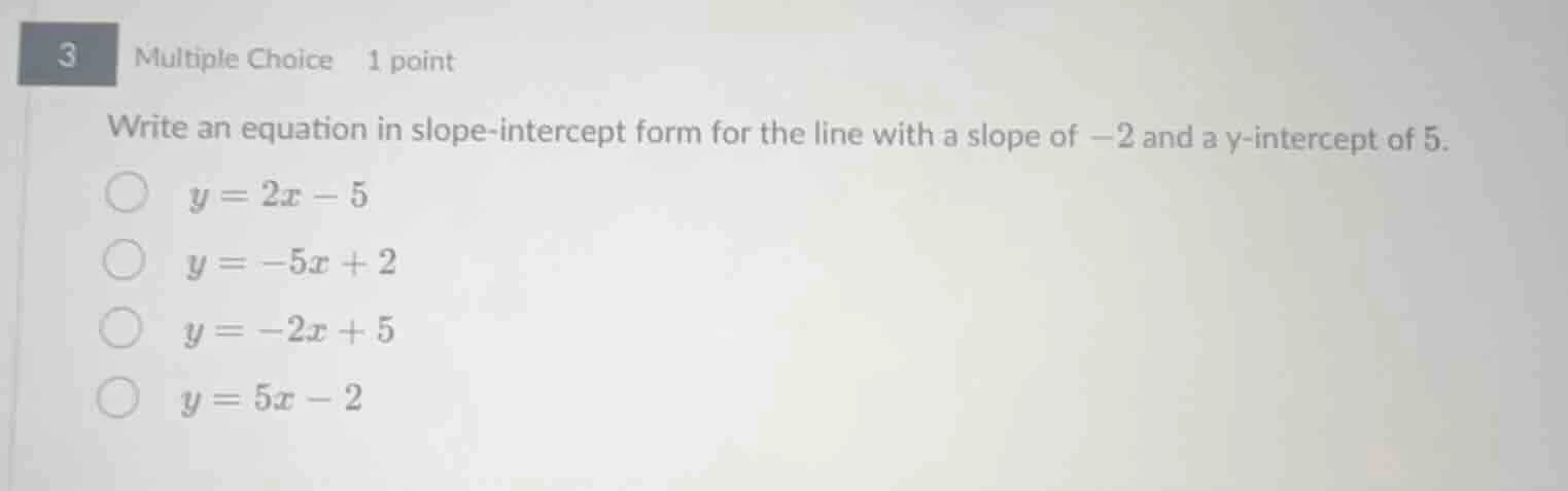 3 multiple choice 1 point write an equation in slope - intercept form f…