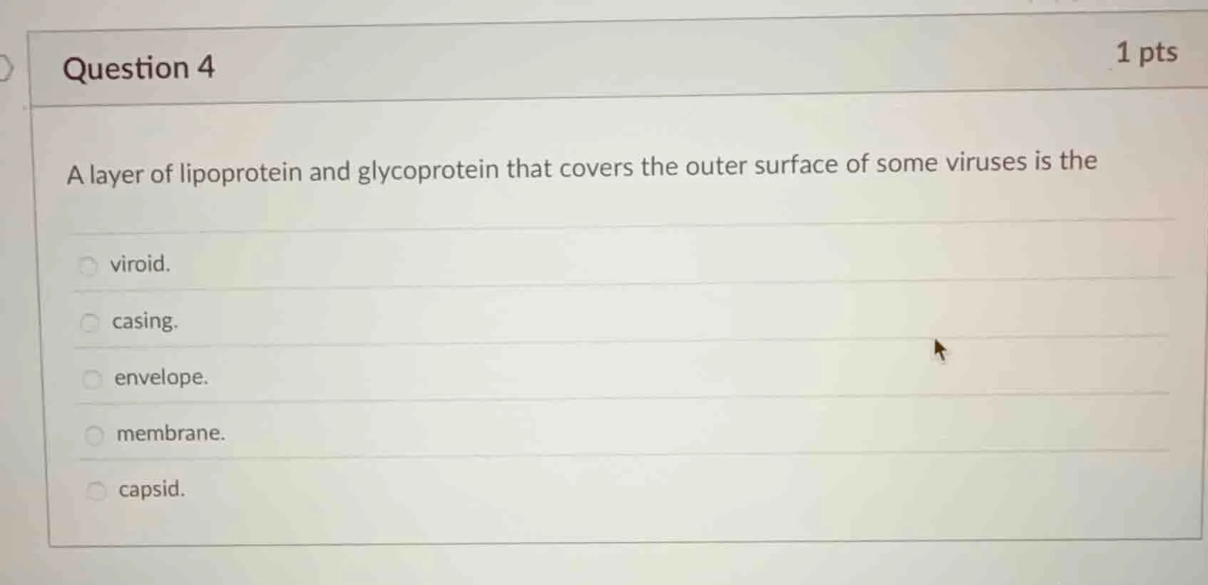 question 4 1 pts a layer of lipoprotein and glycoprotein that covers th…