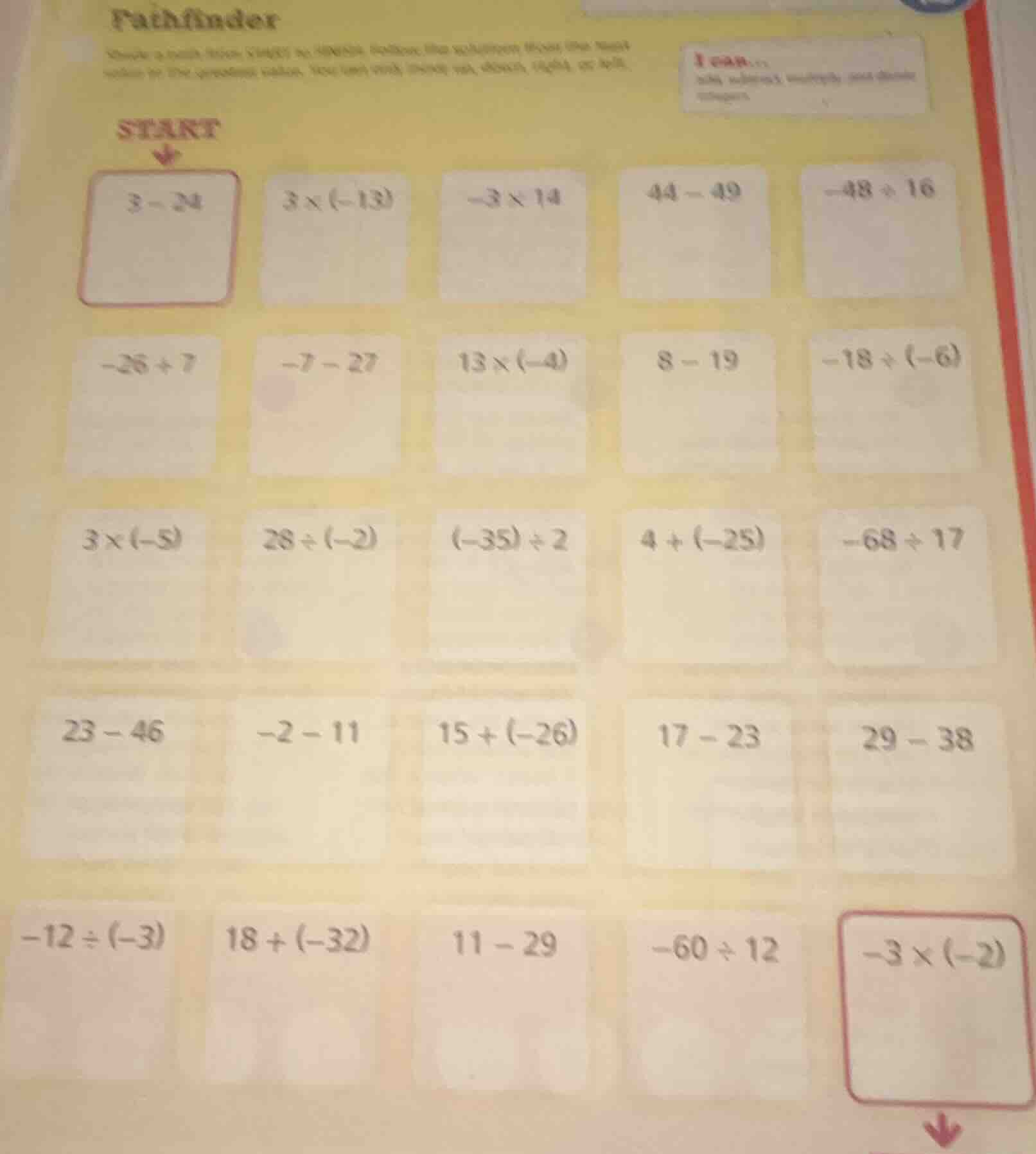 pathfinder choose a path from start to finish below. use subtraction, m…