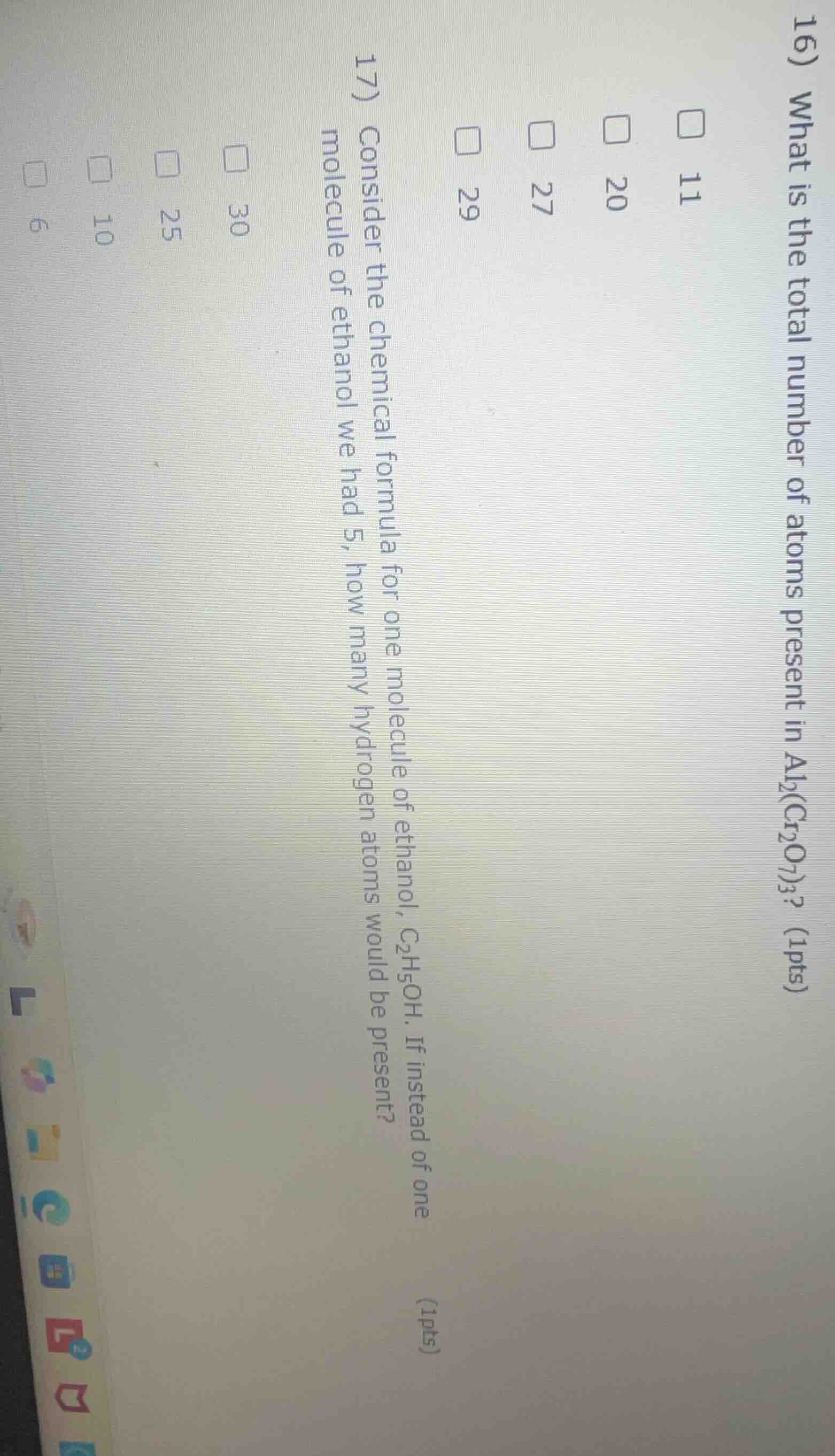 17) consider the chemical formula for one molecule of ethanol, c₂h₅oh. …