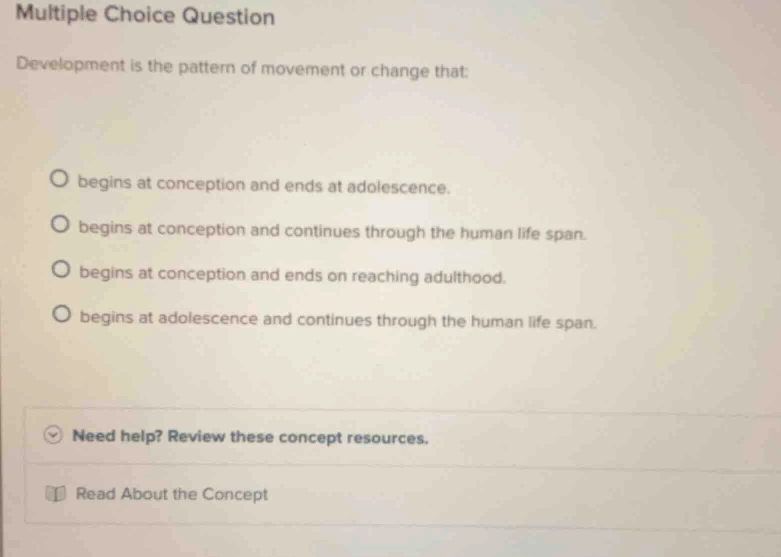 multiple choice question development is the pattern of movement or chan…
