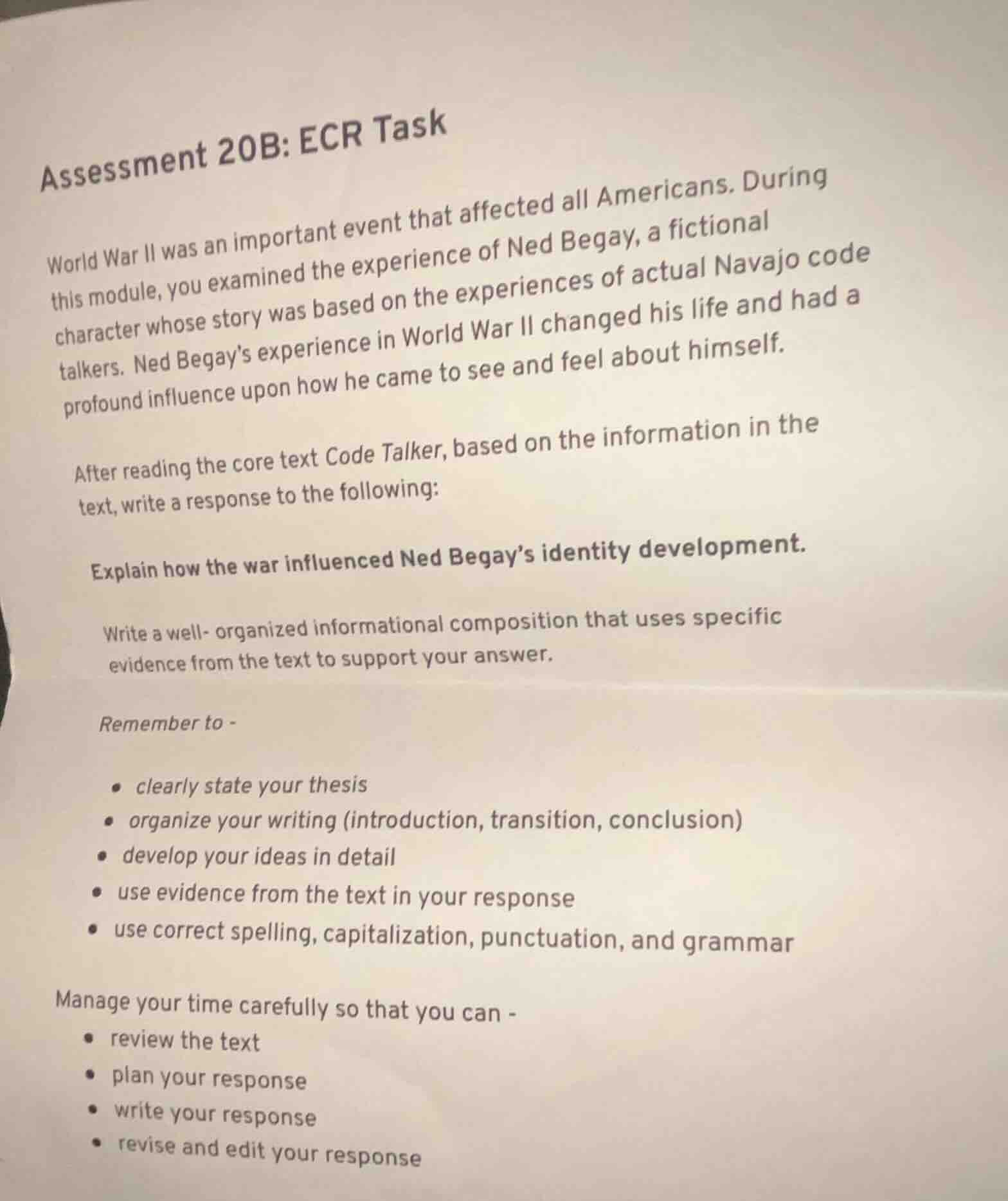 assessment 20b: ecr task world war ii was an important event that affec…
