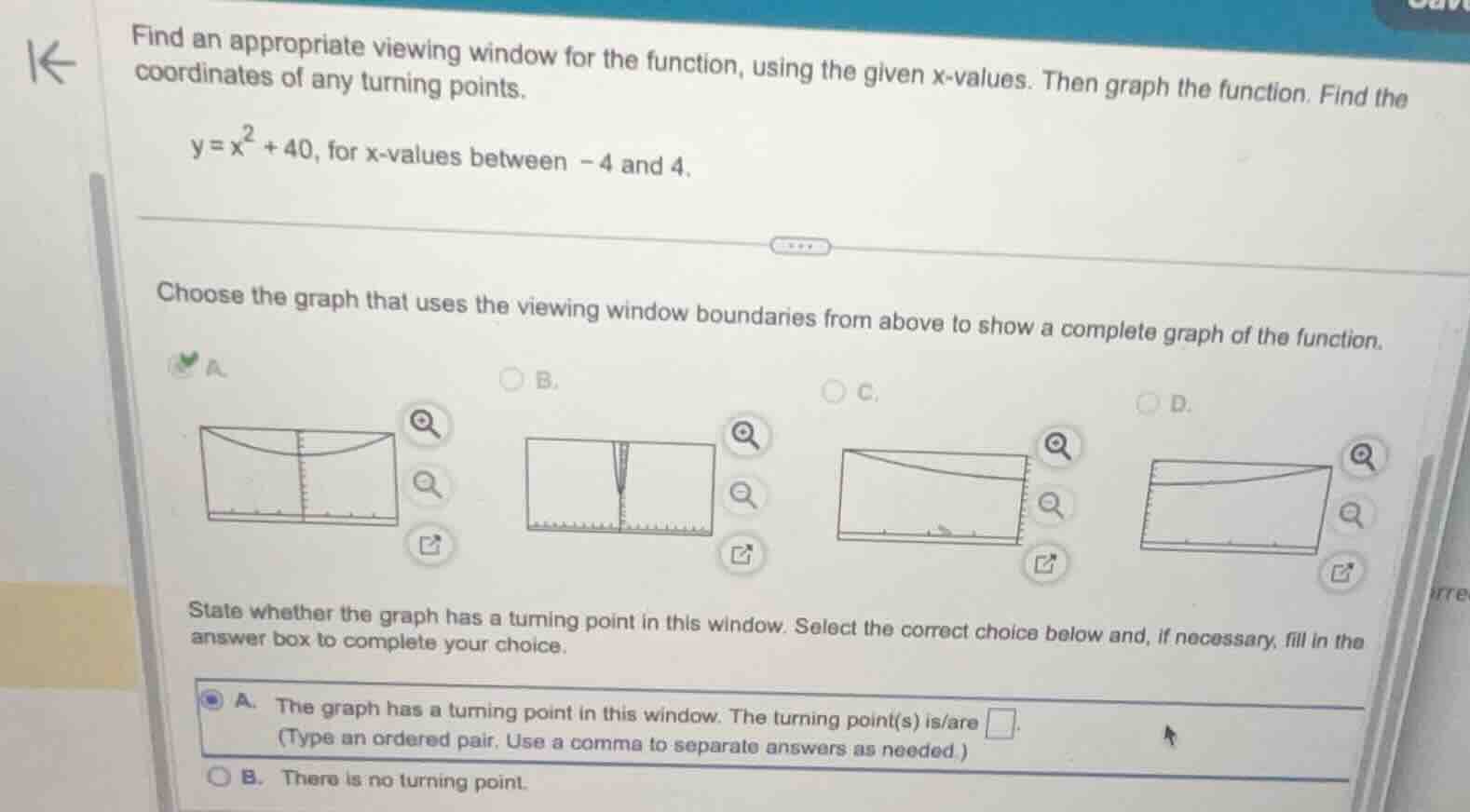 find an appropriate viewing window for the function, using the given x-…