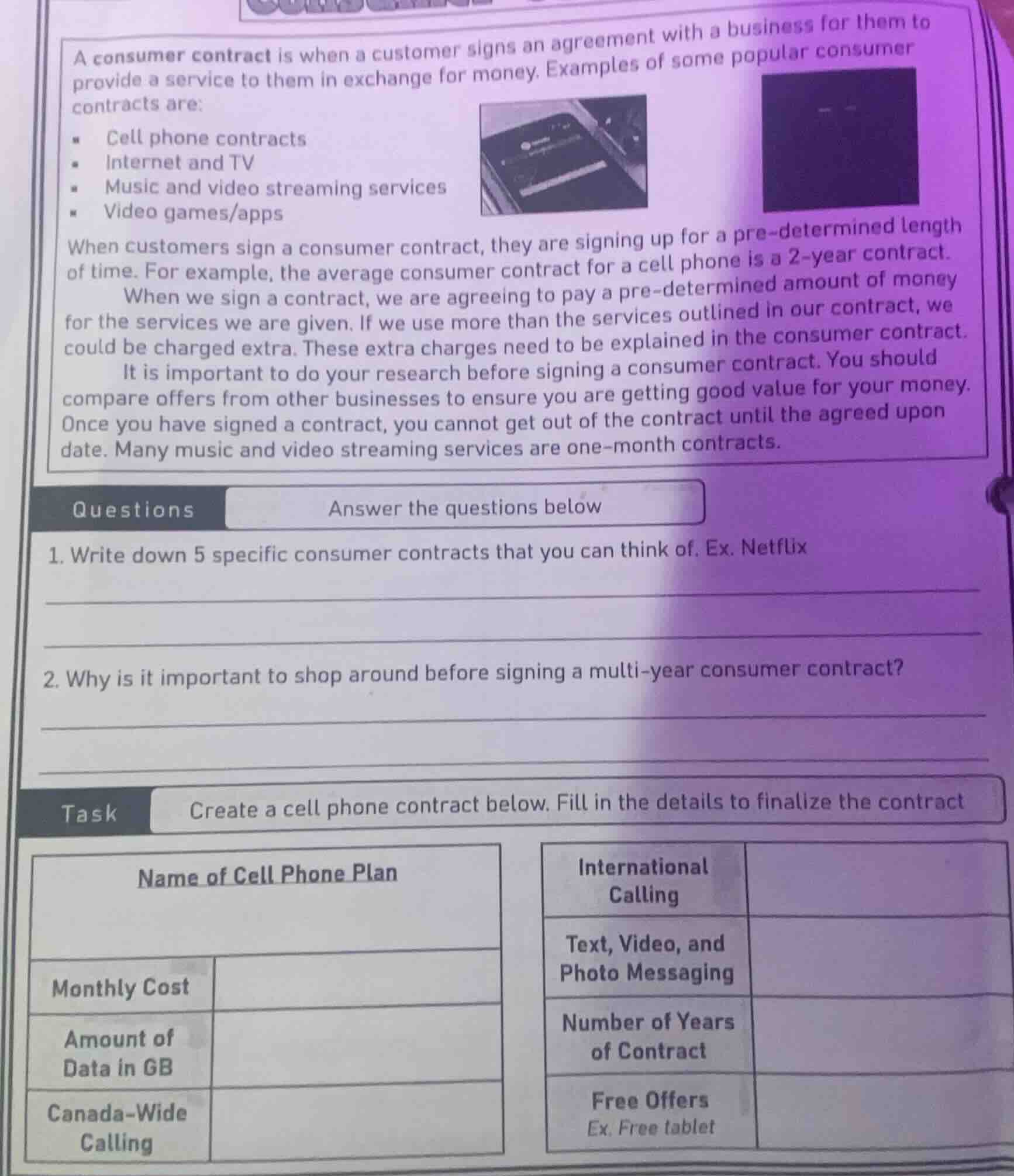 a consumer contract is when a customer signs an agreement with a busine…