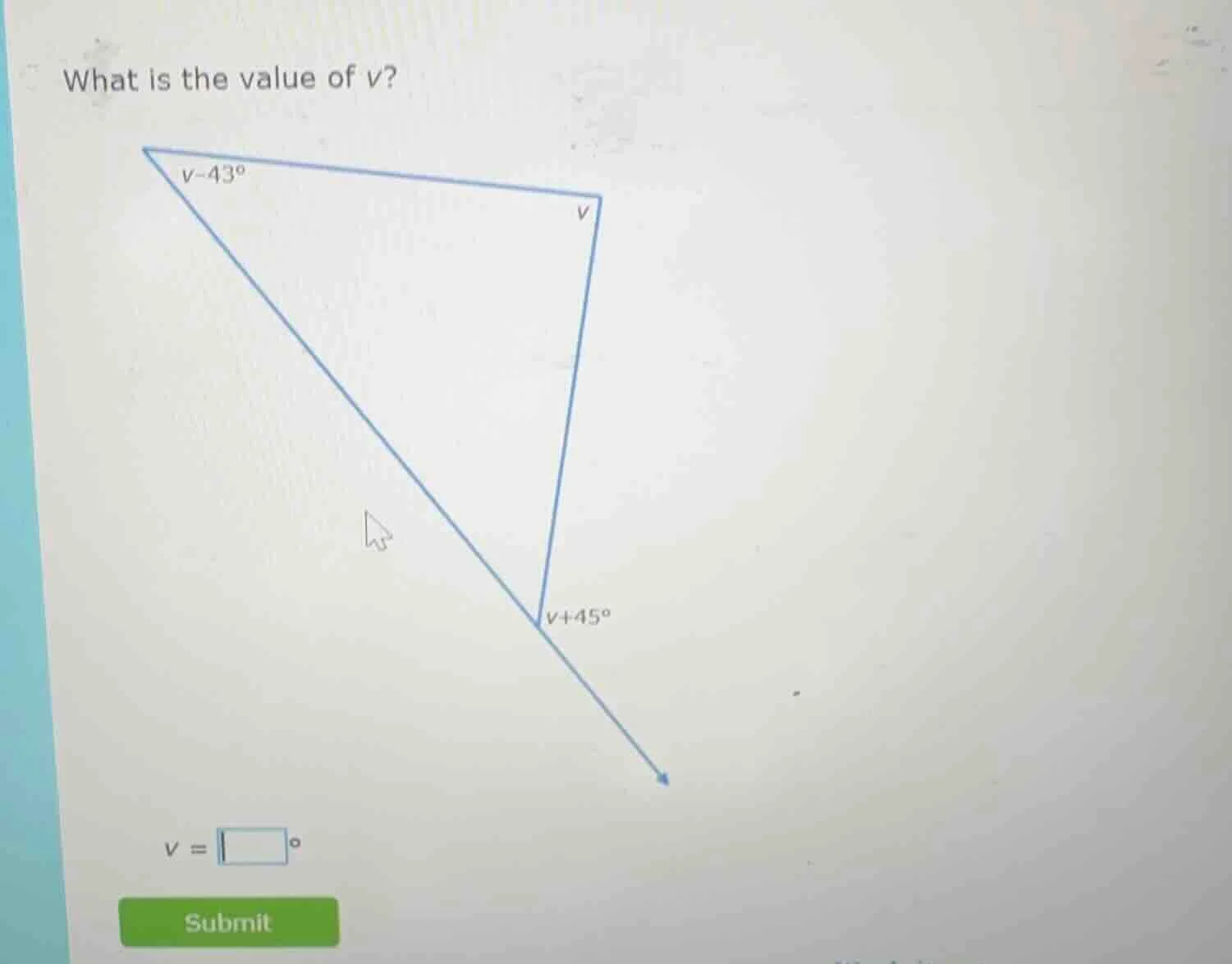 what is the value of v? v = \\square^\\circ submit