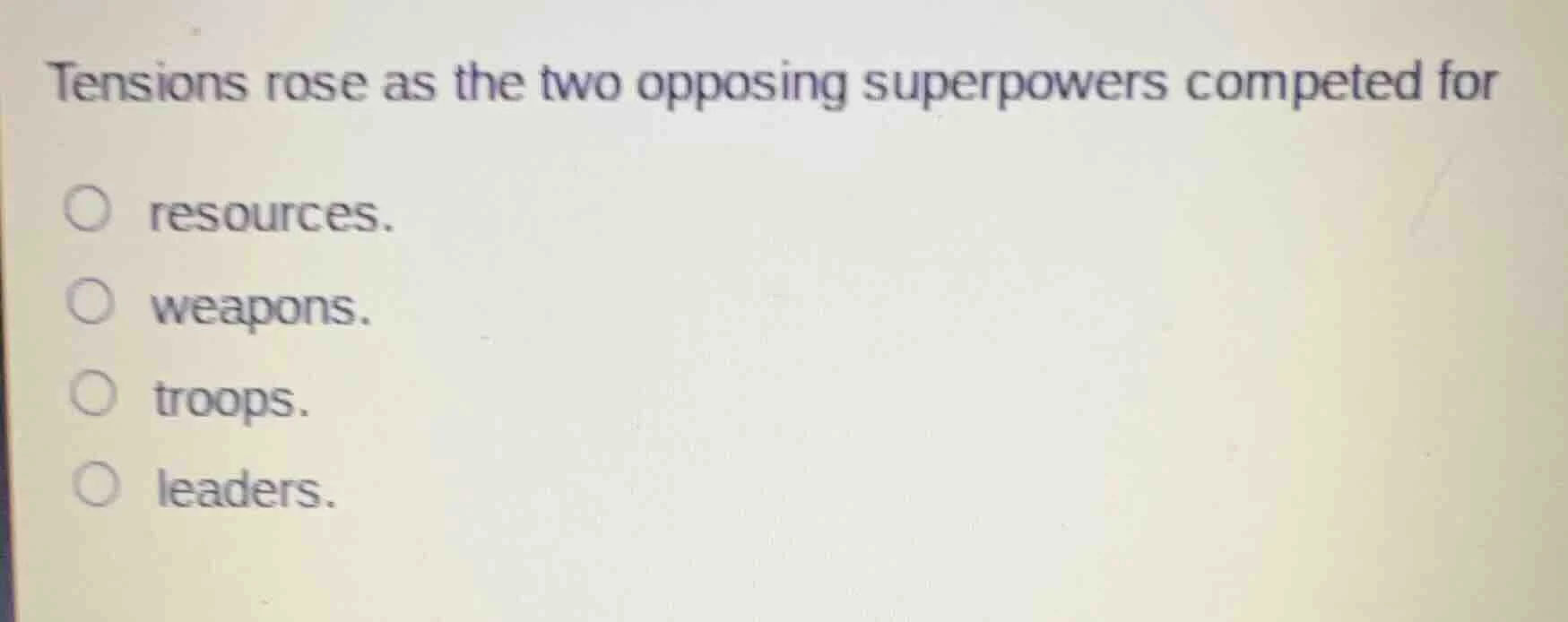 tensions rose as the two opposing superpowers competed for resources. w…