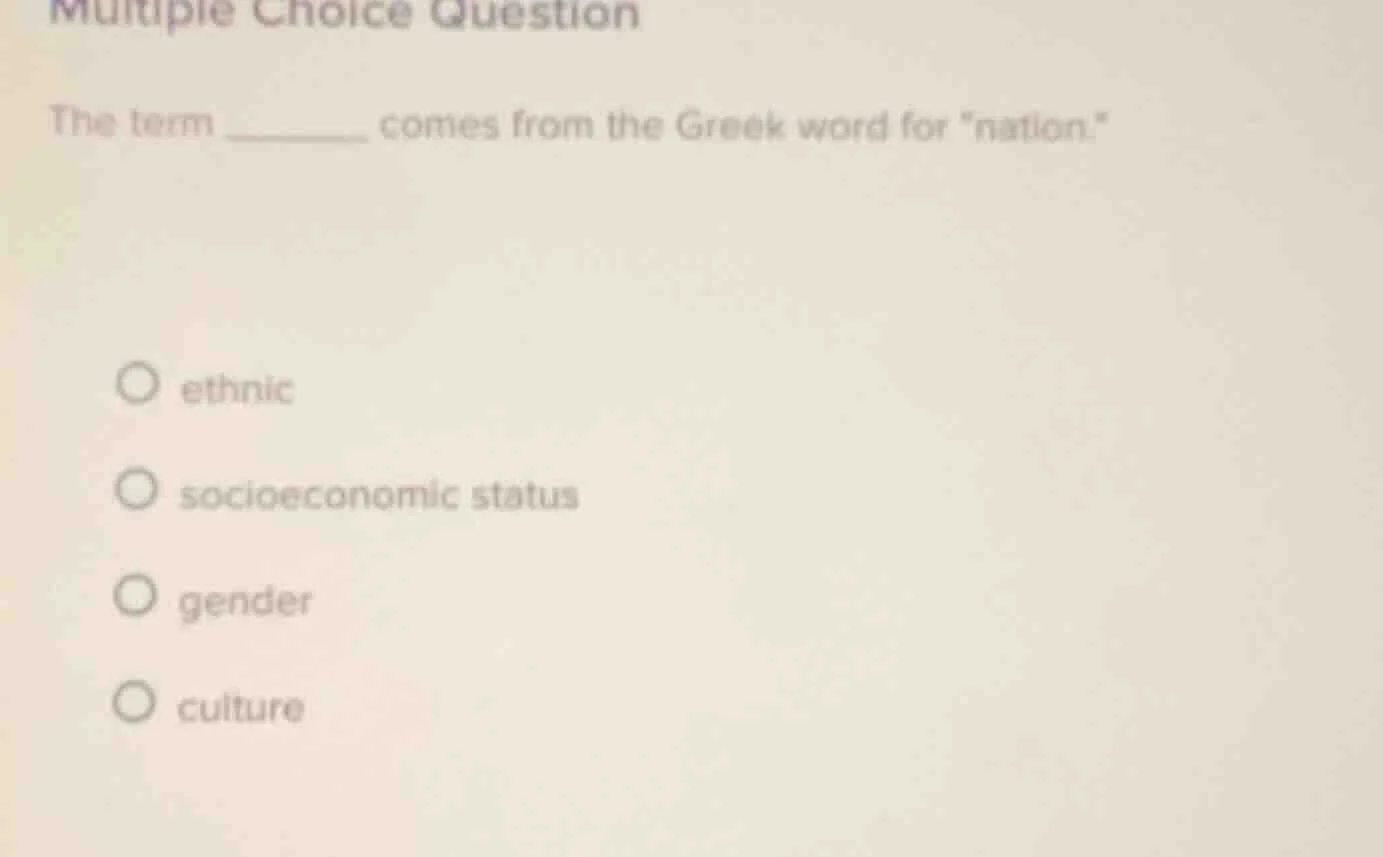 multiple choice question the term ______ comes from the greek word for …