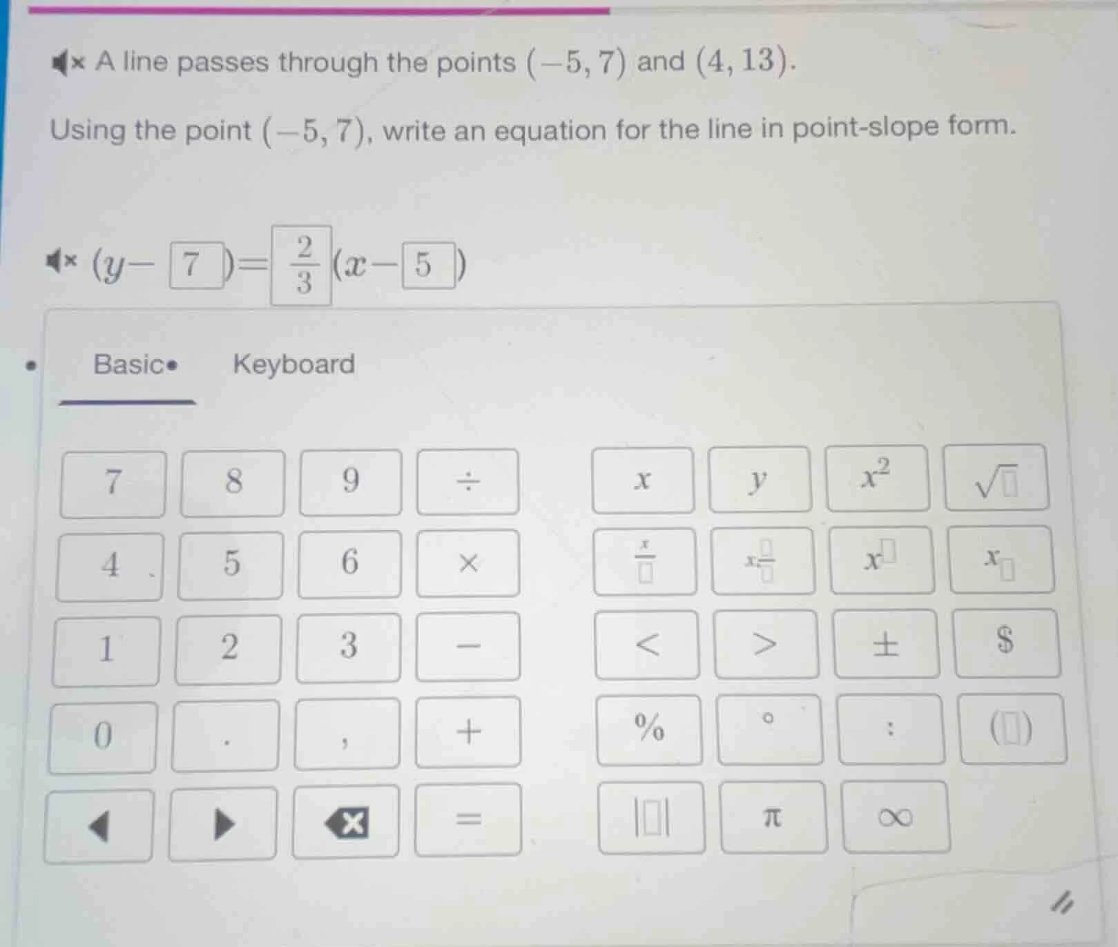 a line passes through the points $(-5, 7)$ and $(4, 13)$. using the poi…